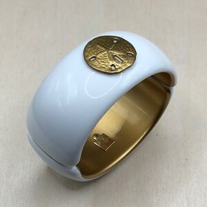 Lisi Lerch sand dollar white enamel clamper bracelet trendy statement stackable.